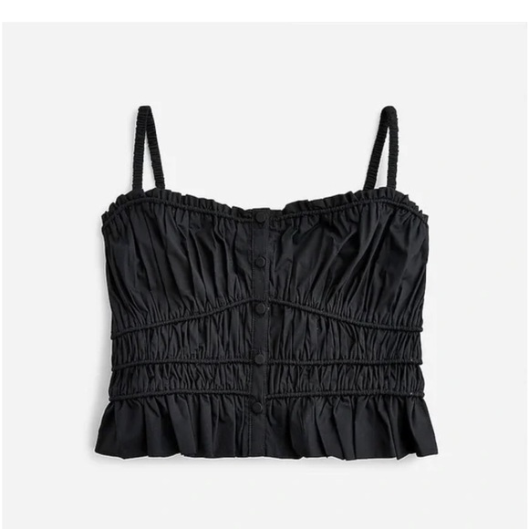 J Crew Cropped Top Black Poplin Ruched Ruffle Cinch Waist Whimsigoth Cottage S - Picture 1 of 10